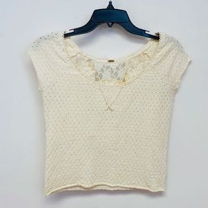 Free People Cream Lace Back Crop Top